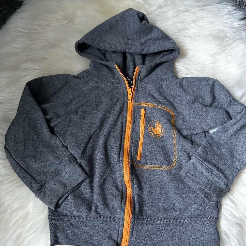 Heather Gray Hoodie with Orange Accents and Full-Length Zipper